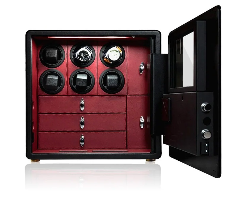 6 Watches Cabinet Winder  Steel Safety With LCD Control Intelligent Alarm System