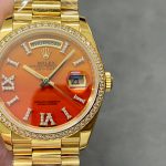 Rolex Day-Date 36 President Yellow Gold Carnelian Orange Dial Diamond Bezel 128 product image 1
