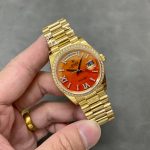 Rolex Day-Date 36 President Yellow Gold Carnelian Orange Dial Diamond Bezel 128 – product image 1