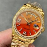 Rolex Day-Date 36 President Yellow Gold Carnelian Orange Dial Diamond Bezel 128 – product image 1